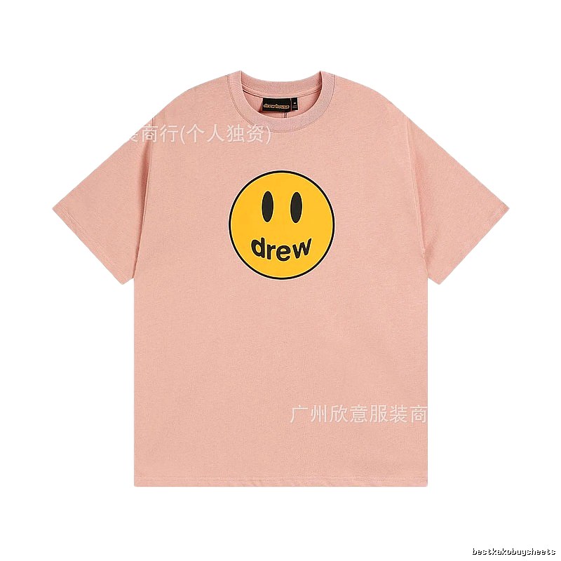Drew Smiley Print Street Style Pink T-Shirt