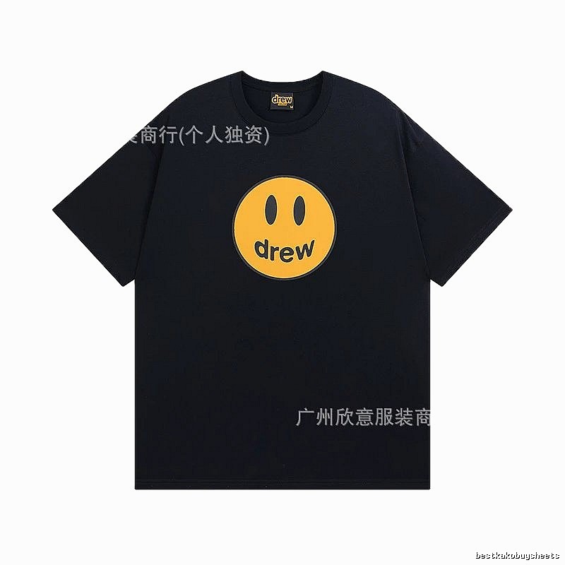 DREW Smiley Street Style Black Short-sleeve T-shirt