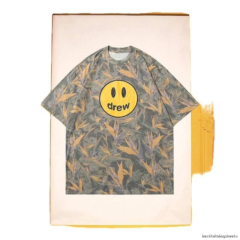 DREW Smiley Street Style Green and Yellow All-over Print Short Sleeve T-Shirt