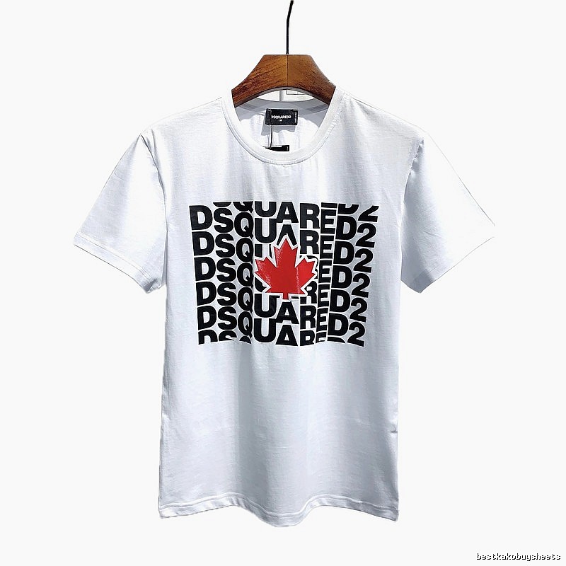 DSQ2 Maple Leaf Print Street Style White Short Sleeve T-Shirt