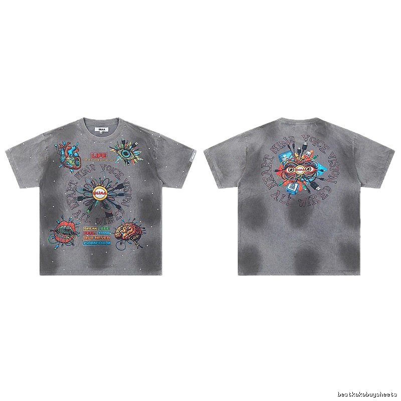 DUAA Cyber Print Street Style Grey T-Shirt