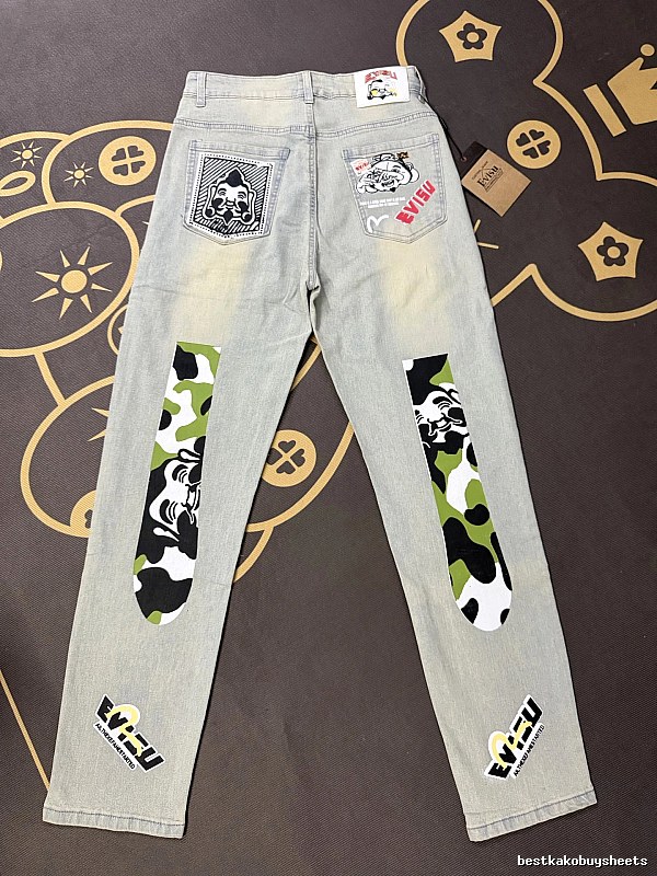 Evisu Streetwear Light Gray Patchwork Jeans