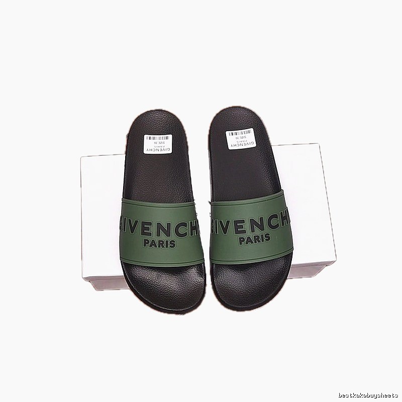 Givenchy Letter Print Minimalist Style Military Green Slide Sandals