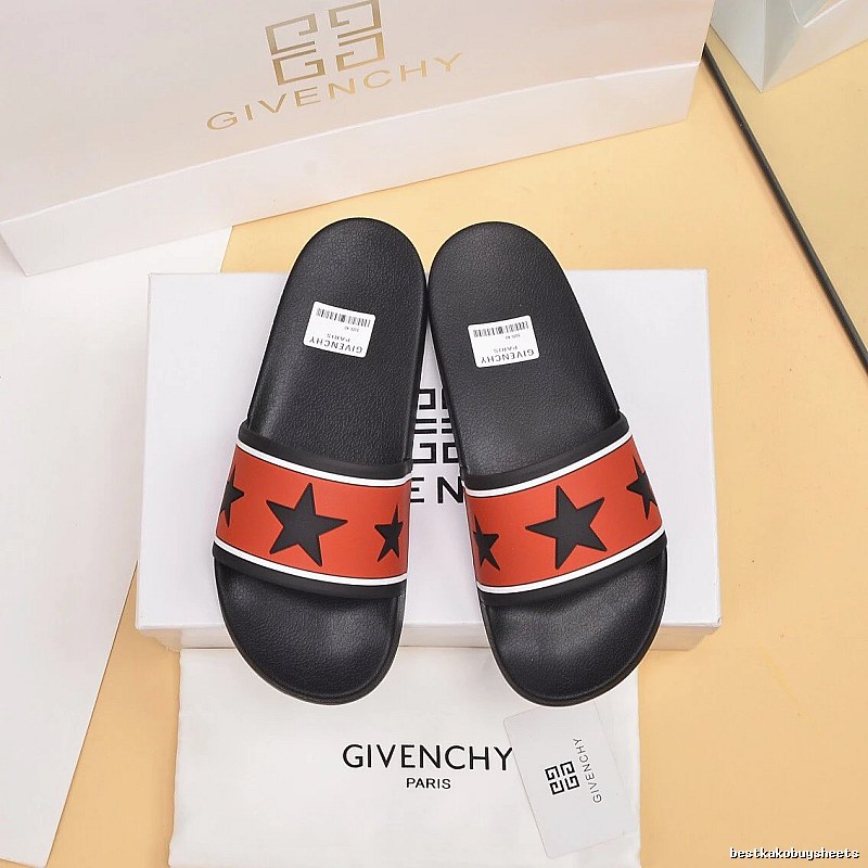 Givenchy Trendy Star Print Orange and Black Slide Sandals