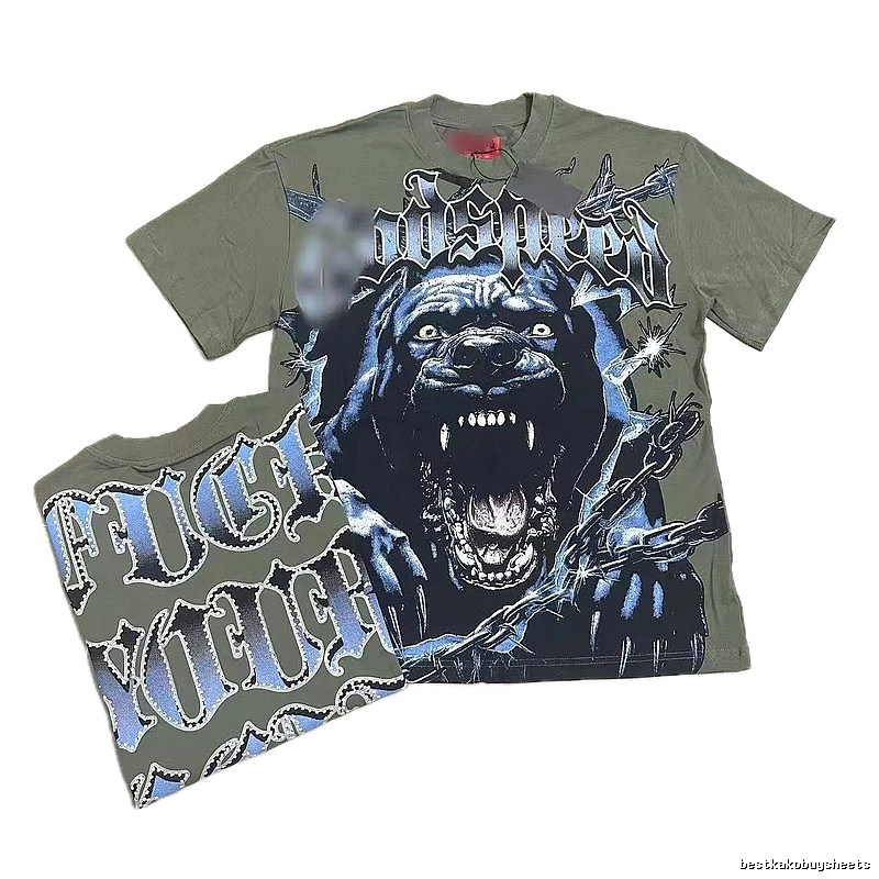 GOD Vicious Dog Series Gothic Style Army Green T-shirt