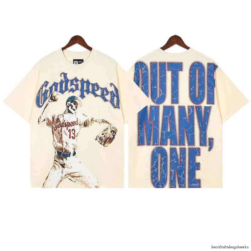 Godspeed Baseball Print Vintage Beige T-shirt