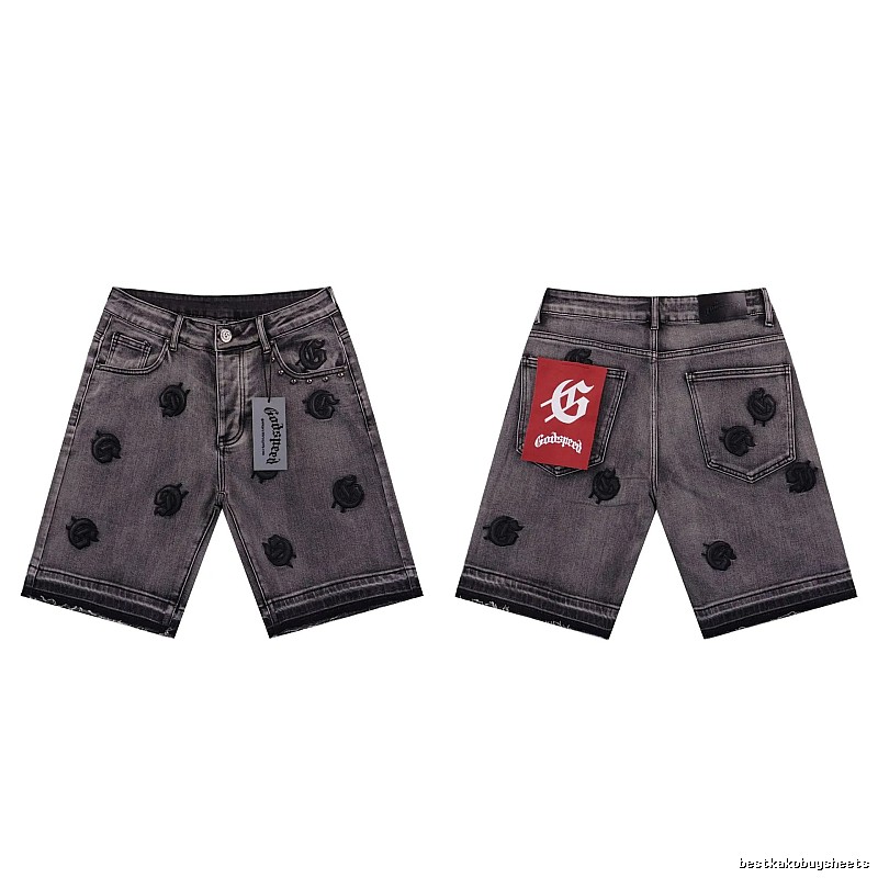 Godspeed Embroidered Street Style Ash Denim Shorts