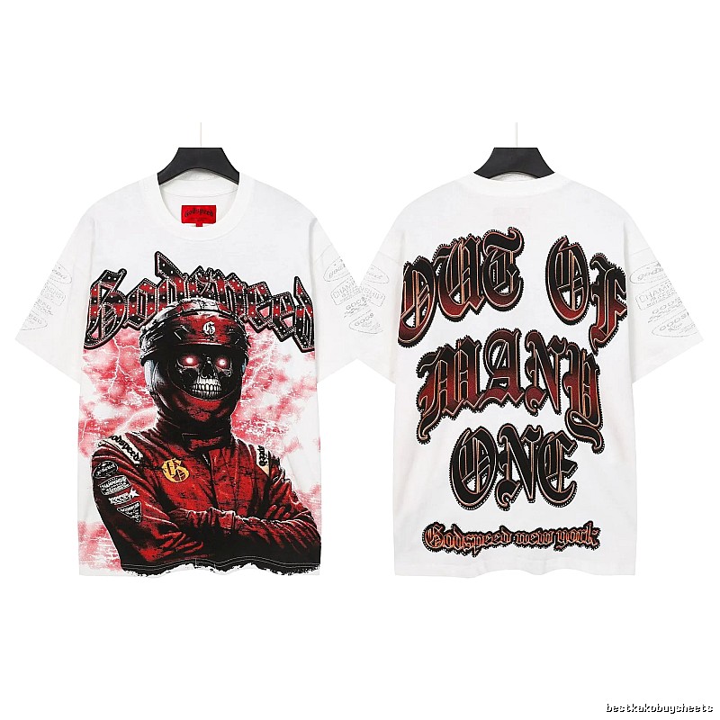 Godspeed Gothic Style Skull Print White T-Shirt