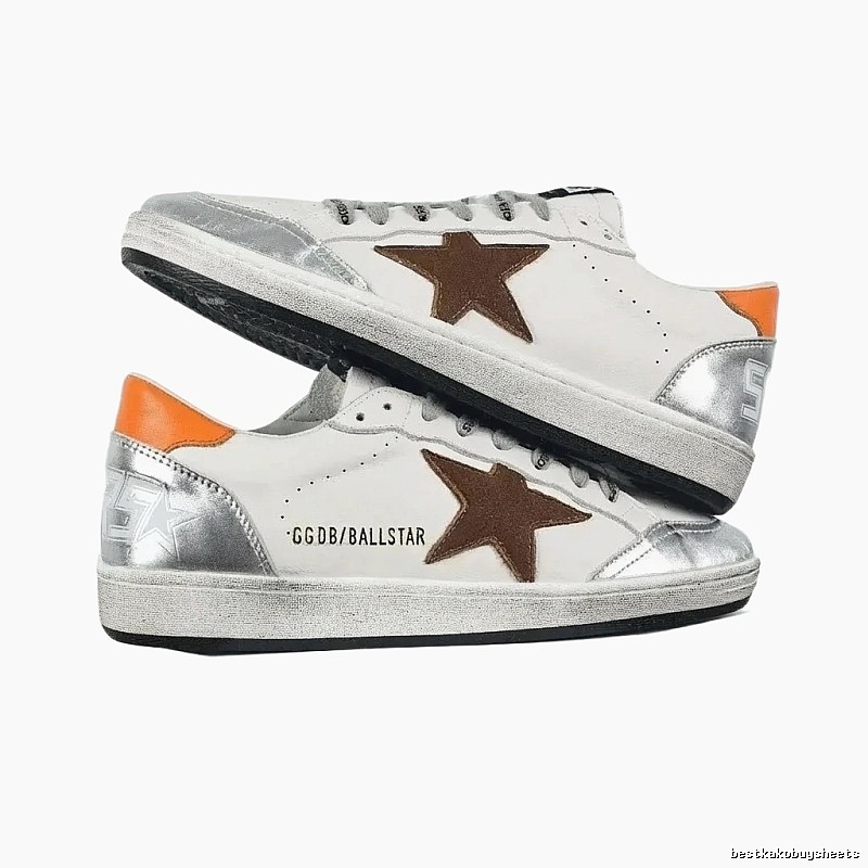 Golden Goose Ballstar Retro Style White and Orange Shoes