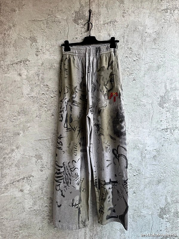 Grey Botanical Pattern Wide-Leg Pants