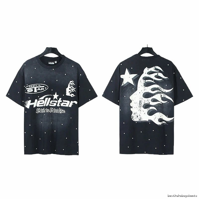 Hellstar Flame Print Street Style Black T-Shirt