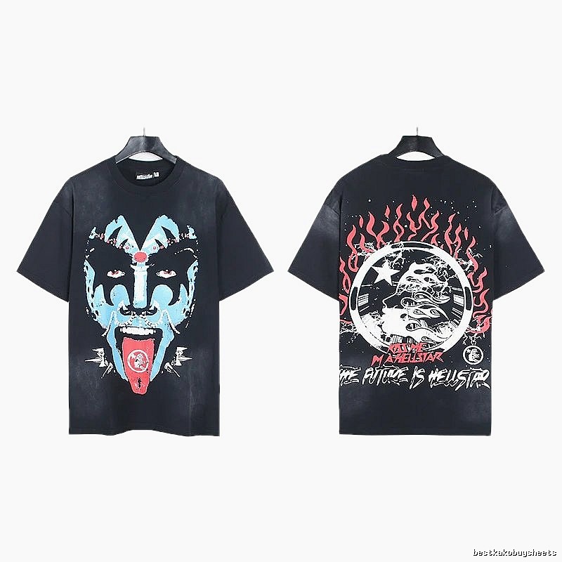 Hellstar Grimace Print Street Style Black Short-sleeve T-shirt