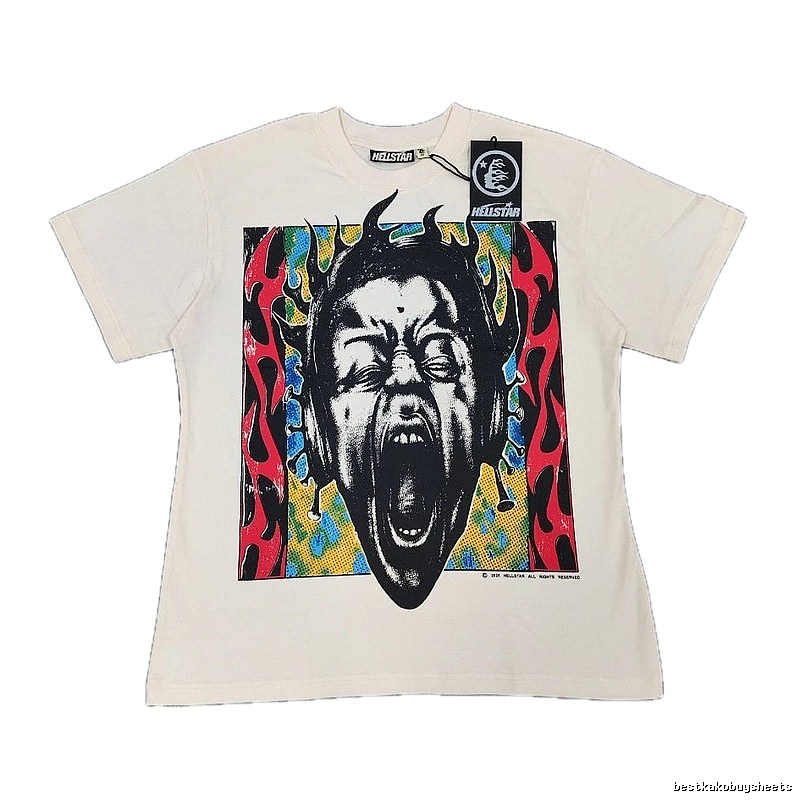 Hellstar Portrait Print Street Style Off-white T-shirt