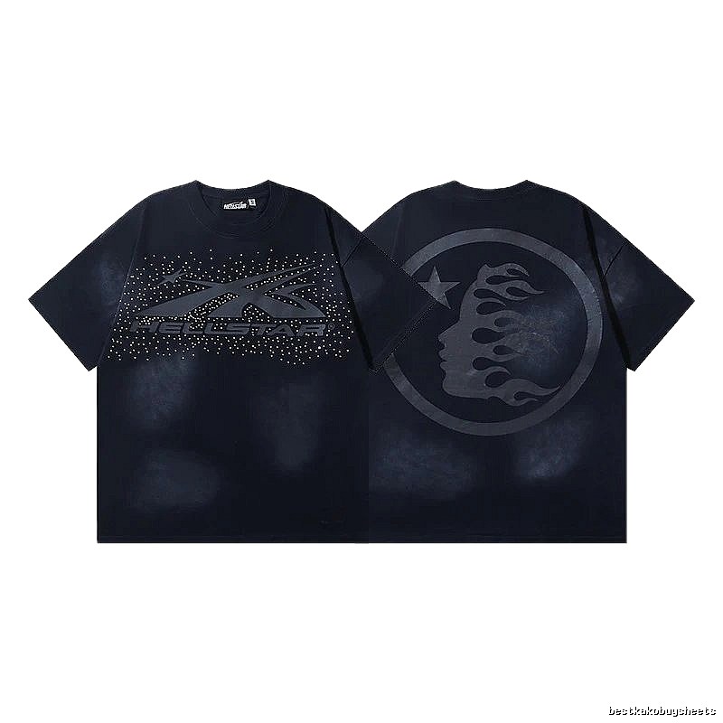 Hellstar Rhinestone Embellished Street Style Black Short Sleeve T-shirt