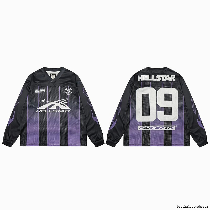 Hellstar Sporty Street Style Black and Purple Long-Sleeve Jersey