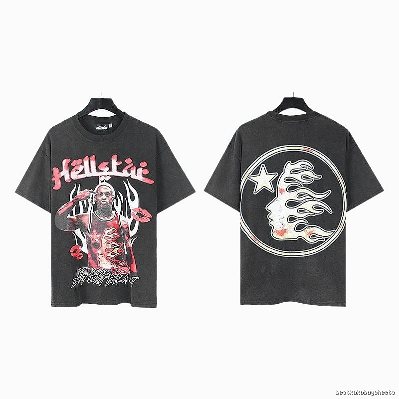 Hellstar Star Player Print Vintage Style Washed Black T-Shirt