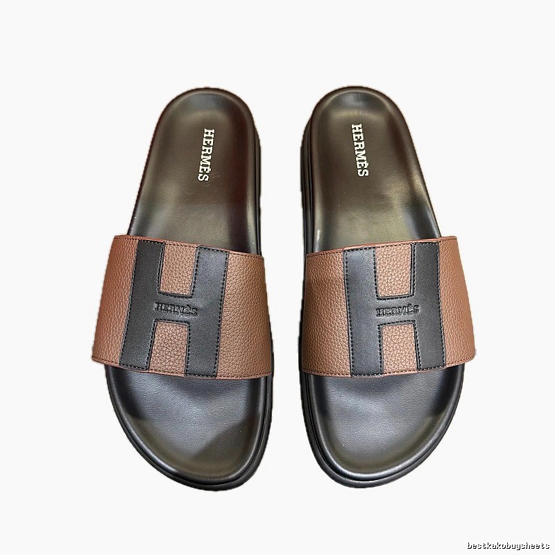 Hermès H Collection Minimalist Black & Brown Color-block Slide Sandals