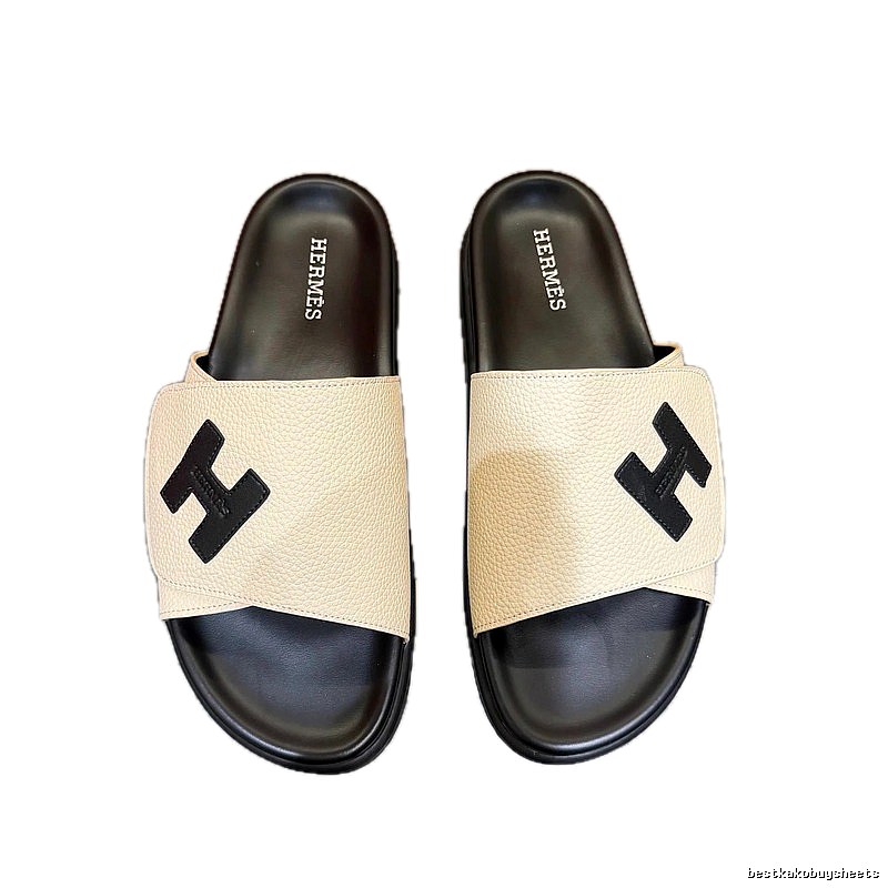 Hermès H Series Minimalist Style Beige and Black Slide Slippers