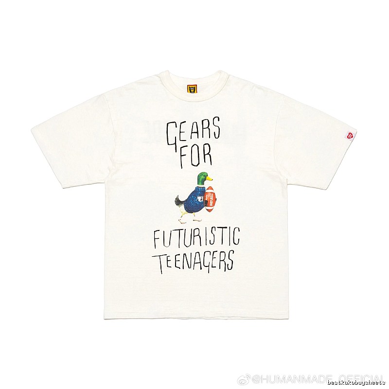 HUMAN MADE Japanese Streetwear Green Duck Printed Off-white T-shirt