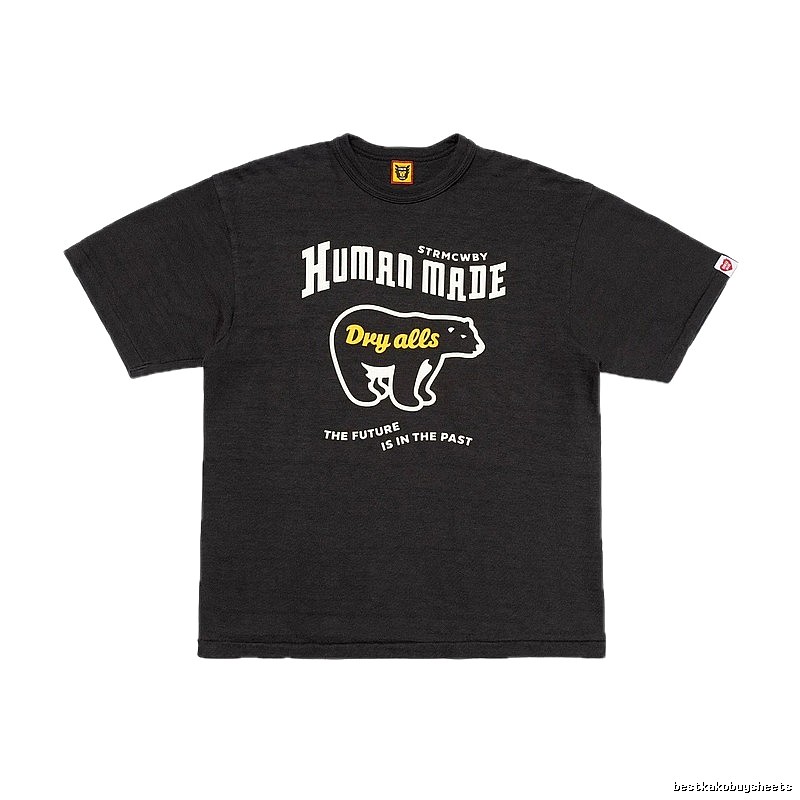 HUMAN MADE Polar Bear Print Vintage Style Charcoal Black T-Shirt
