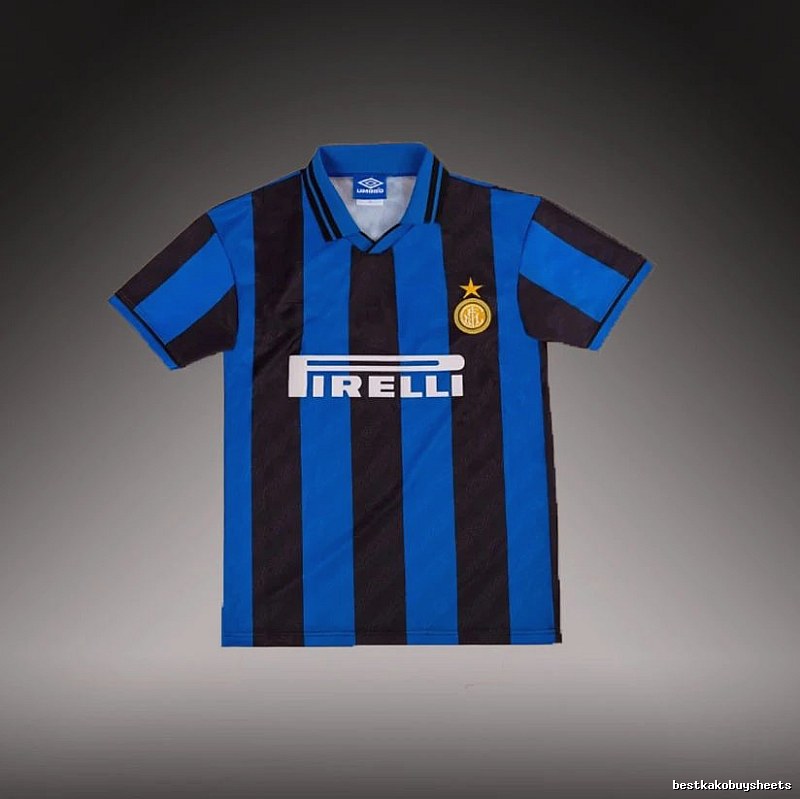 Inter Milan Lightweight Brehme #3 soccer jersey Blue Black Striped for Trend Styling