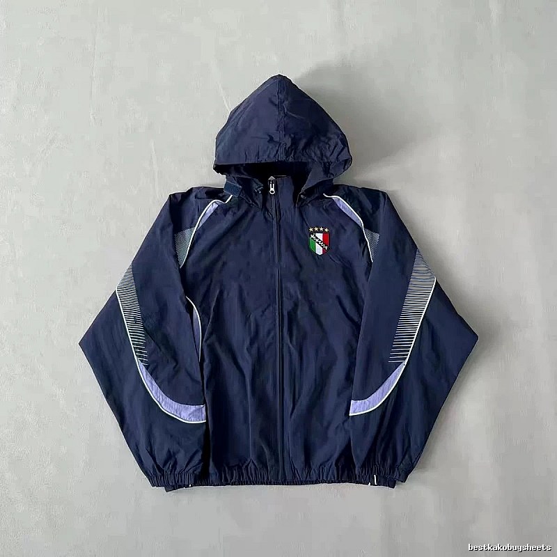 Italy Travel Soccer windbreaker jacket Black Hooded Jacket with Modern Look
