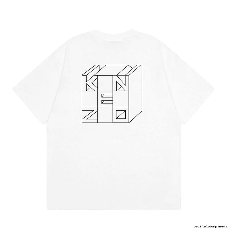 KENZO Geometric Lines Minimalist Style White T-shirt