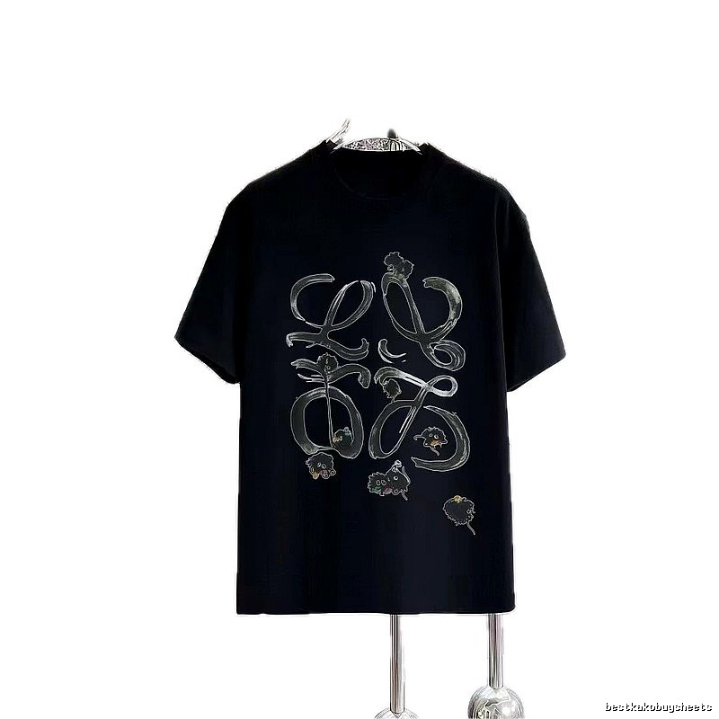 LOEWE Graffiti Print Cool Edgy Style Black Short-sleeve T-shirt