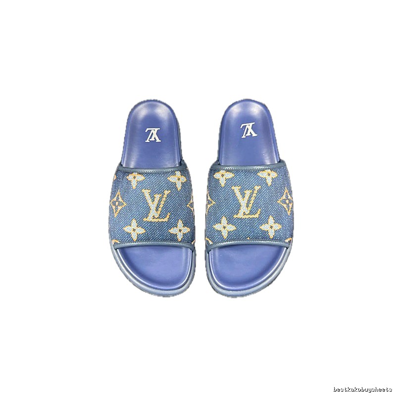 Louis Vuitton Classic Monogram Vintage Style Blue Slide Sandals