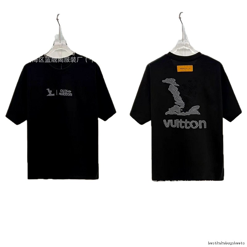 Louis Vuitton Embroidered Street Fashion Style Black Short-sleeve T-shirt