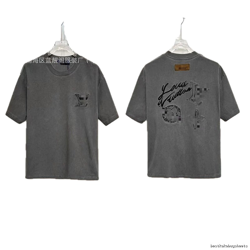 Louis Vuitton Embroidered Streetwear Dark Grey Short-sleeve T-shirt