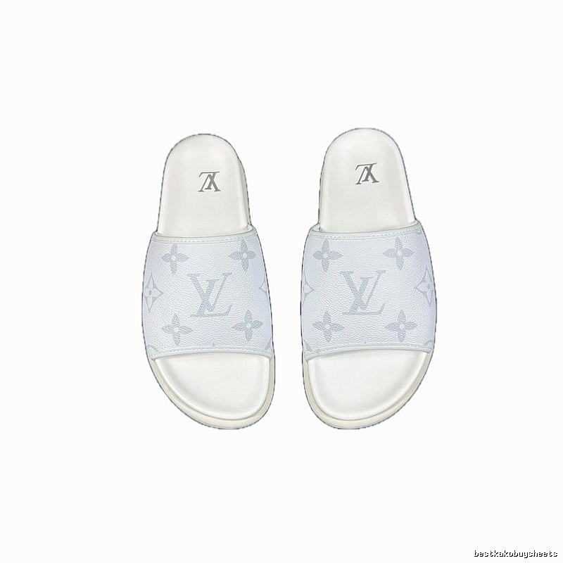 Louis Vuitton Monogram Light Luxury Style White Slide Sandals