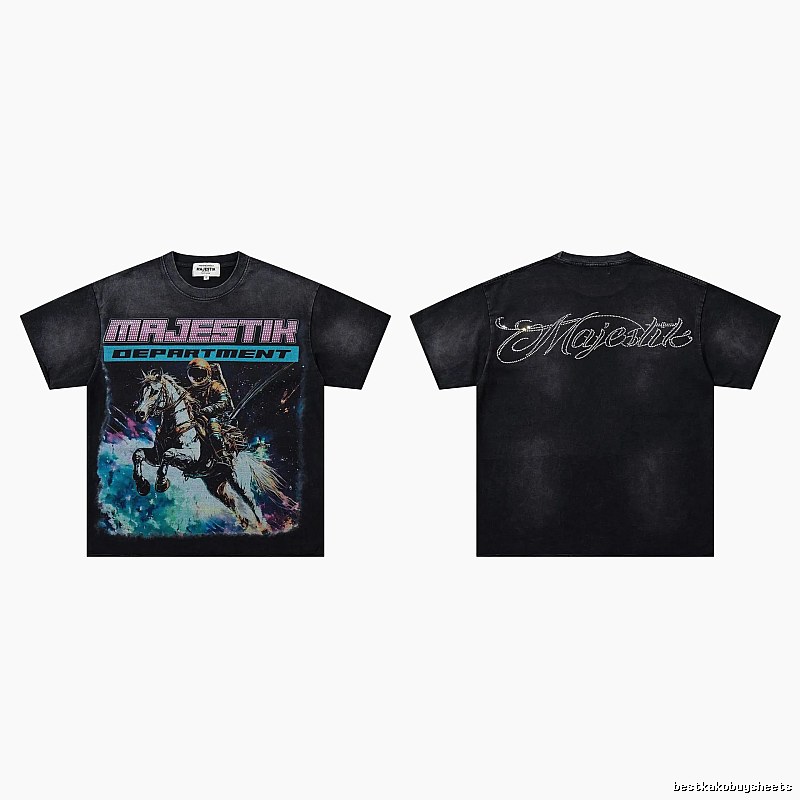MAJESTIK Space Print Vintage Distressed Black T-Shirt
