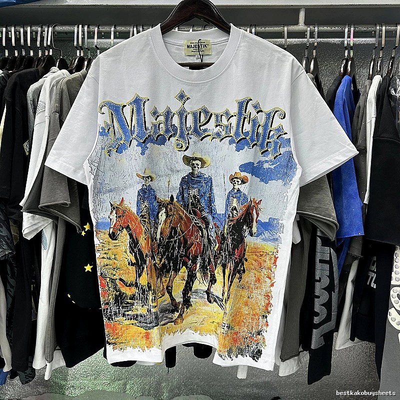 MAJESTIK Western Cowboy Vintage Style White T-Shirt