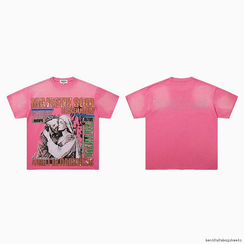 MAJESTIKSOUL Vintage Print Pink Short-sleeve T-shirt