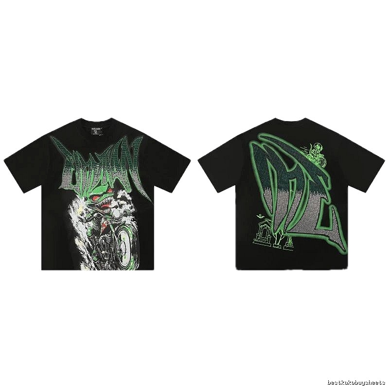 Mixed Emotion Motorcycle Gothic Style Black and Green Short Sleeve T-Shirt
