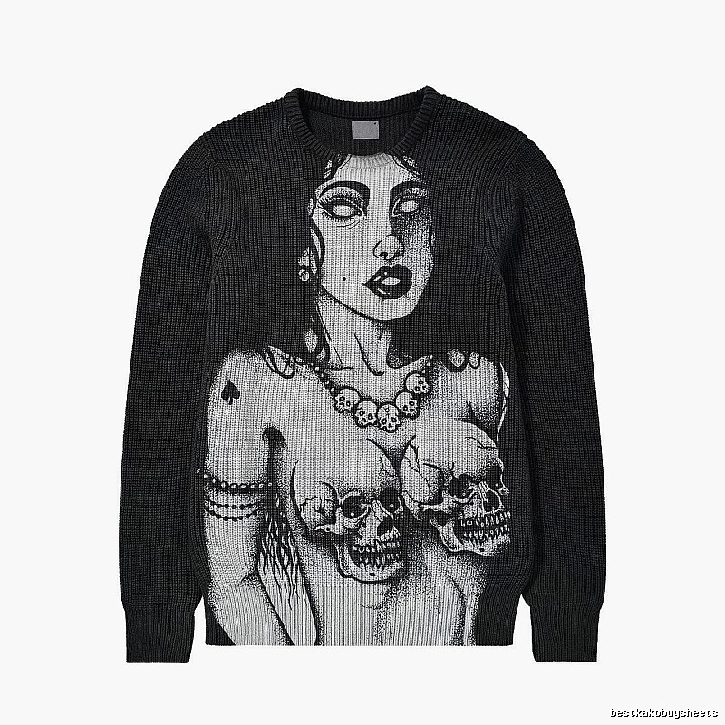 Monogram Anime graphic sweater Black Knit Top for Casual Outfits