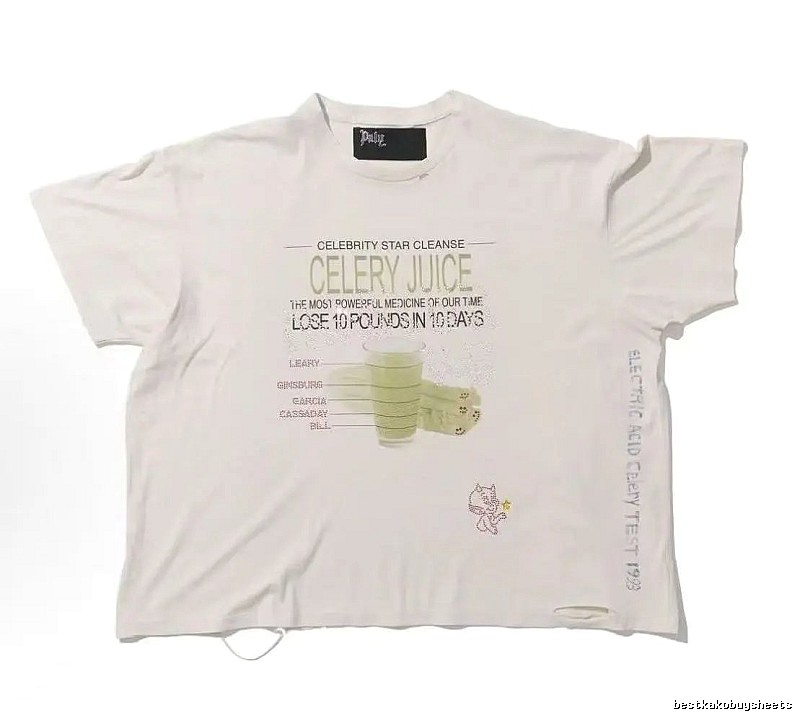 Paly Hollywood Celery Juice Print Vintage Style White T-Shirt
