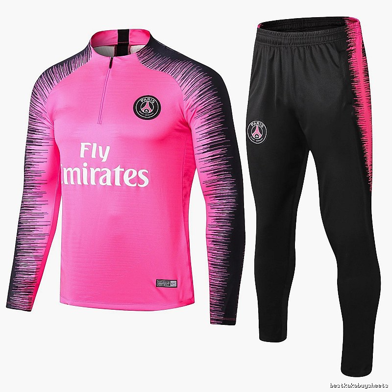 Paris Saint-Germain 2018-19 Sleeve-Print Detail Pink Training Tracksuit Set Weekend Wear