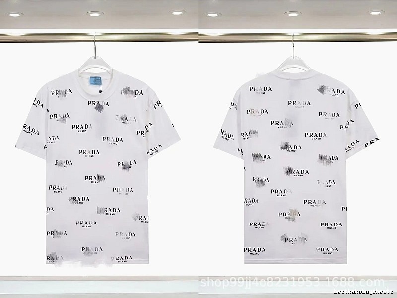 Prada All-over Print Streetwear Style White Short-sleeve T-Shirt