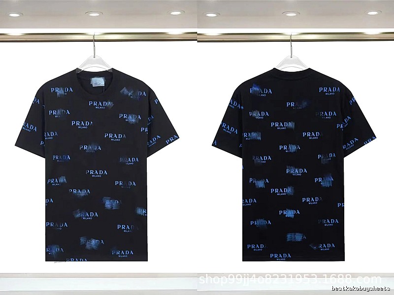 Prada All-over Printed Streetwear Style Black Short-sleeve T-shirt