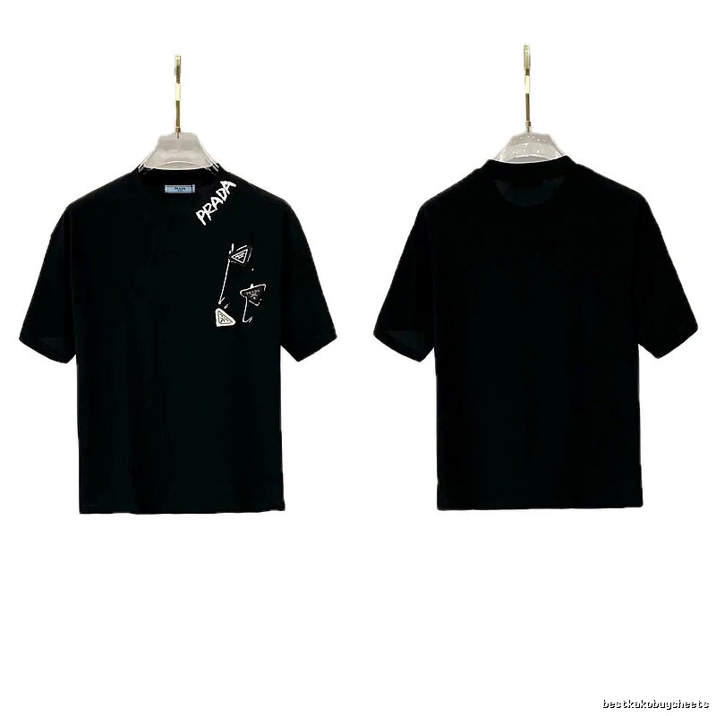 Prada Inverted Triangle Streetwear Style Black Short-sleeve T-shirt