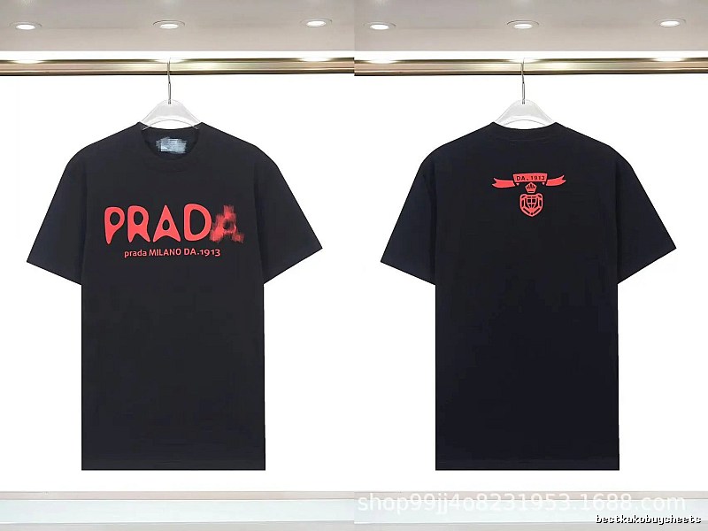 Prada Letter Print Trendy Cool Style Black Short-sleeve T-shirt