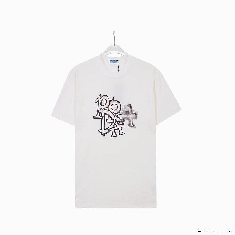 Prada Overlapping Print Street Style White Short Sleeve T-Shirt