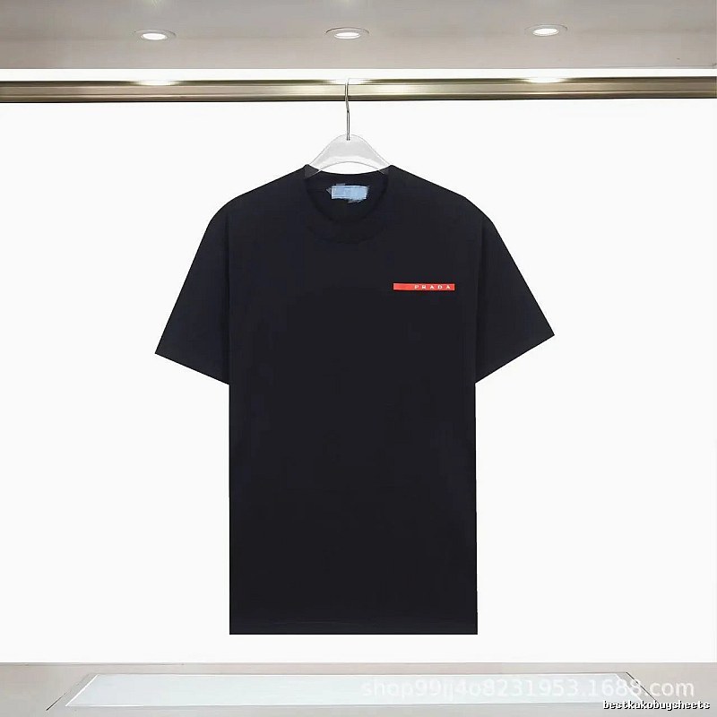Prada Red Tab Minimalist Style Black Short-sleeve T-shirt
