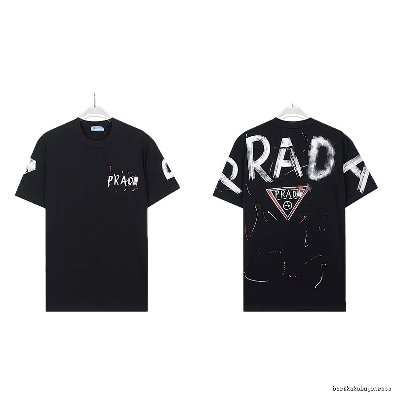 Prada Triangle Logo Graffiti Style Black Short-sleeve T-shirt