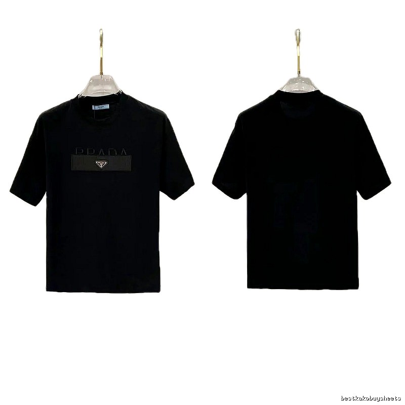 Prada Triangle Logo Light Luxury Style Black Short-sleeve T-shirt