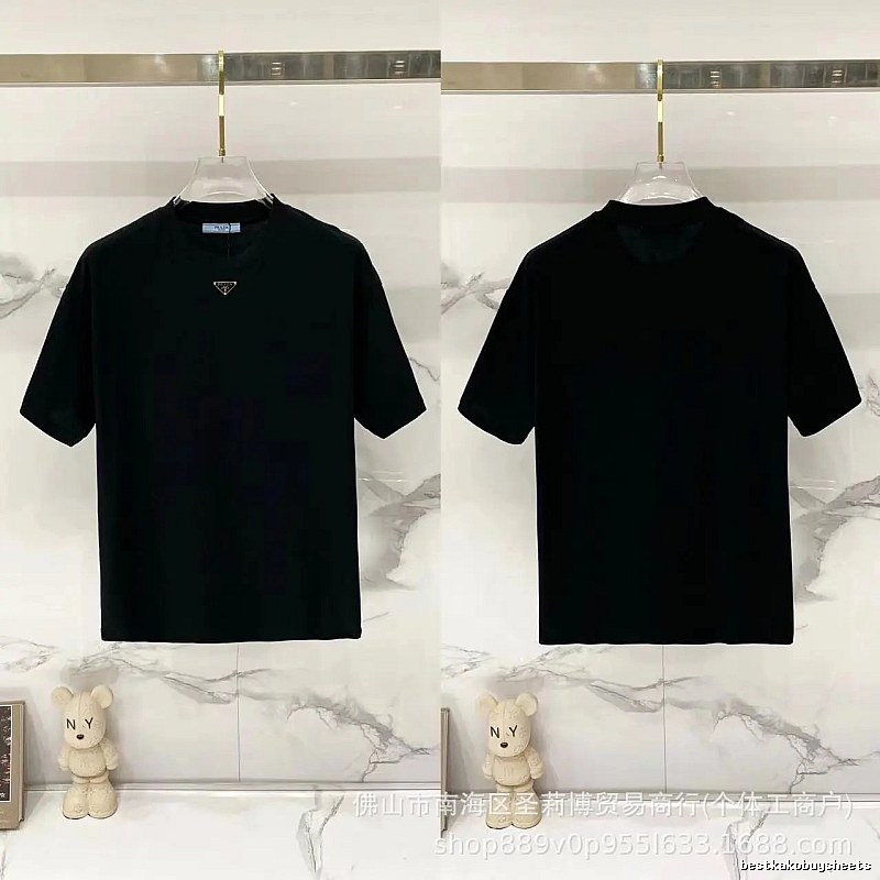Prada Triangle Logo Minimalist Style Black T-Shirt