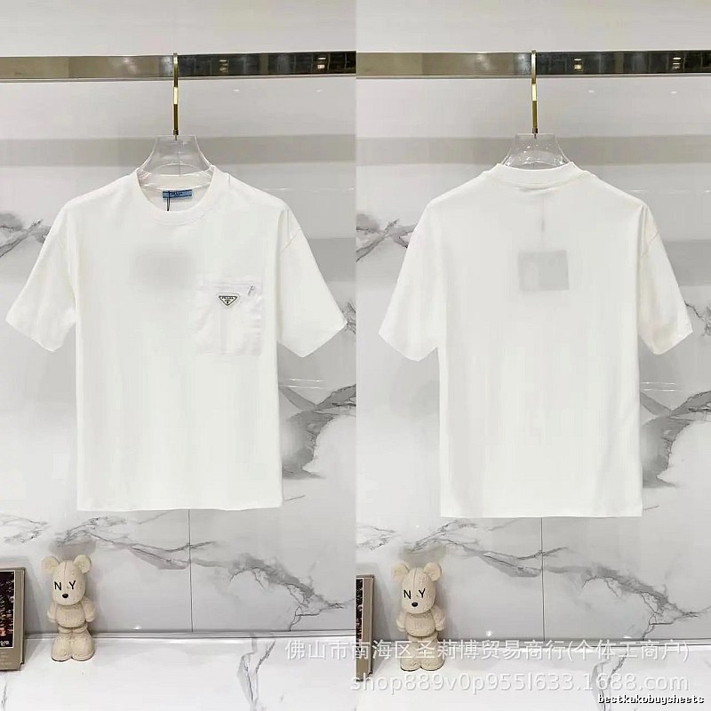 Prada Triangle Logo Minimalist Style White Short-sleeve T-shirt