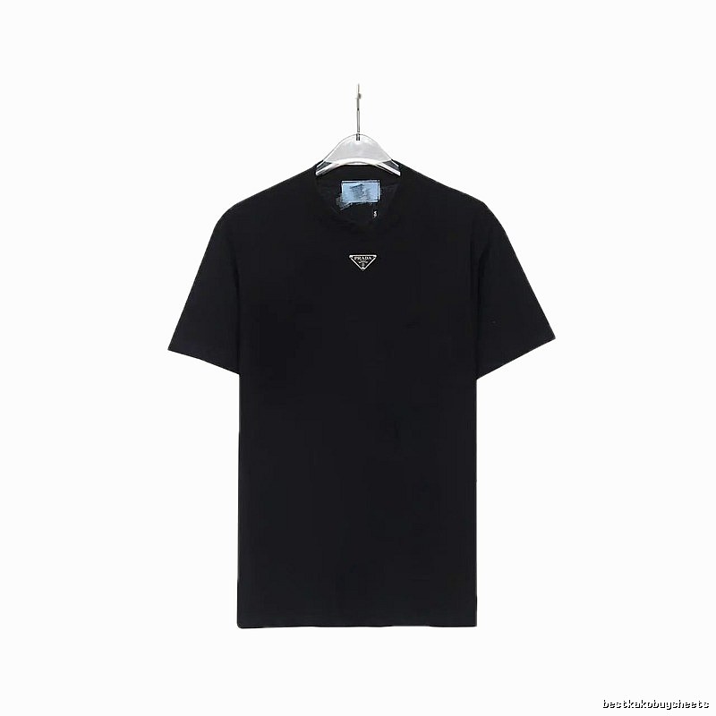 Prada Triangular Logo Minimalist Style Black Short-sleeve T-shirt